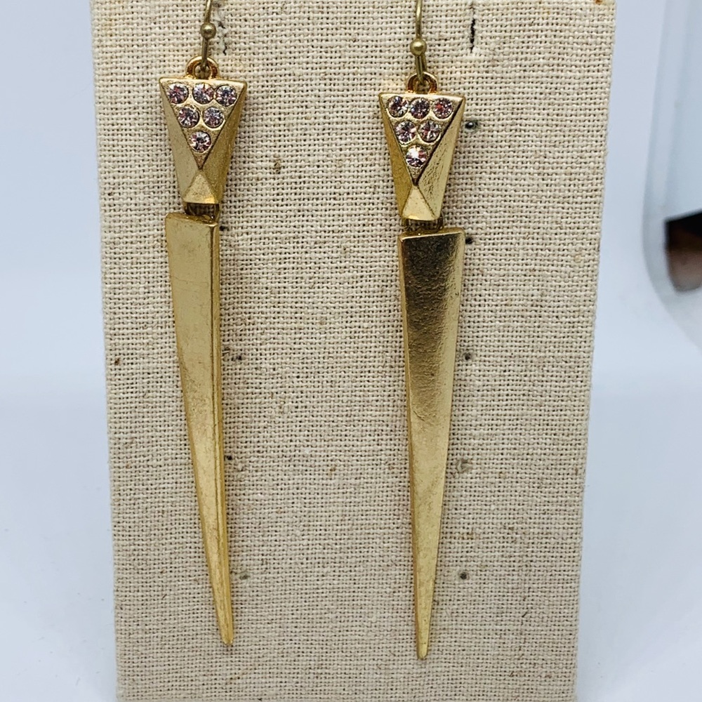 Gold and rhinestone dangle fashion earrings